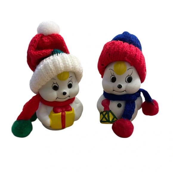 Vintage 1987 Snowman Bells Ceramic Gifco Christmas Set Of 2 Winter Decor EUC - Picture 1 of 6